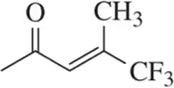 Chemical structure of an alkene with a carbon chain, featuring a double bond and functional groups: O, CH3, and CF3.