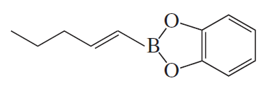 Structural formula of an alkenylorganoboron compound with a boron atom and aryl group for synthesis discussion.