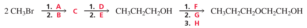 Chemical reaction diagram showing steps labeled A through H for synthesizing organic compounds.