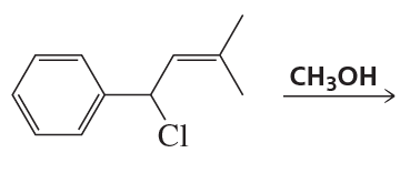 Chemical reaction diagram showing a chlorobenzene structure converting to a product with methanol.