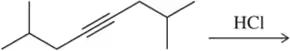 Structural representation of an alkyne reacting with HCl, indicating the addition reaction process.