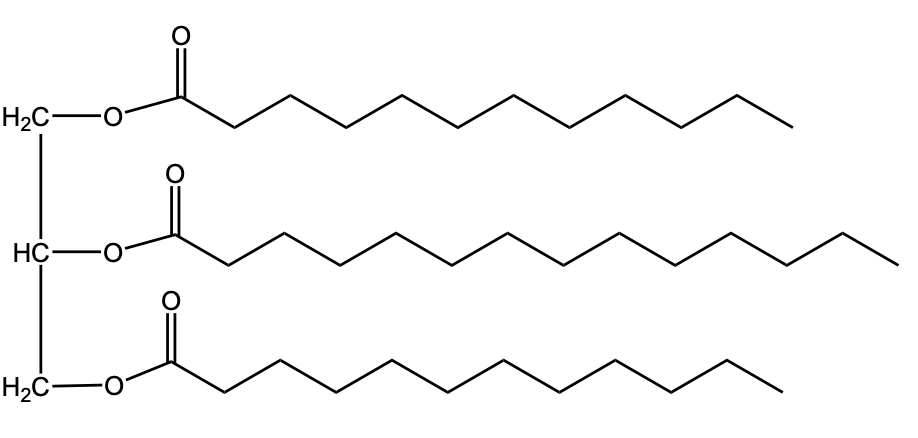 Chemical structure of triacylglycerol before hydrogenation.