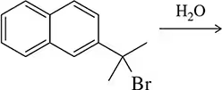 Chemical structure showing a bromine atom attached to a carbon chain, with water as a reactant for substitution reactions.