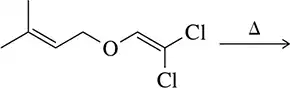 Chemical structure of a Claisen rearrangement reaction with a chlorinated allyl vinyl ether and heat symbol.