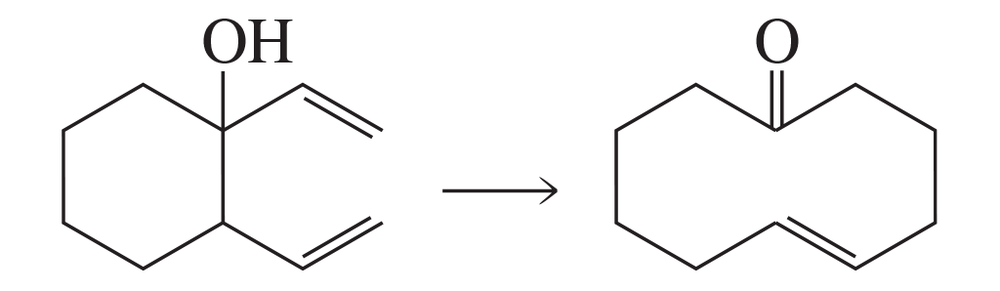 Chemical reaction diagram showing conversion of a reactant with an OH group to a product with a carbonyl group in two steps.