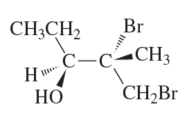 Structural formula of a molecule showing substituents for R and S configuration designation.