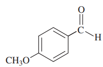 Chemical structure of a methoxybenzaldehyde compound, showing resonance structures and electron density areas.