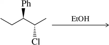 Chemical structure showing a phenyl group, a chlorine atom, and ethanol as a reactant for elimination reaction analysis.