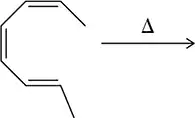 Chemical structure diagram illustrating a thermal electrocyclic reaction with a triangle symbol indicating heat.