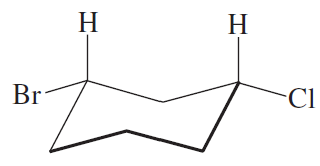 Structural diagram showing a molecule with bromine and chlorine substituents, indicating cis and trans isomer configurations.