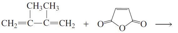 Chemical reaction diagram showing reactants and products of a Diels-Alder reaction with structural formulas.