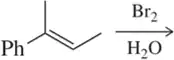 Chemical reaction diagram showing the addition of bromine and water to an alkene, illustrating halohydrin formation.
