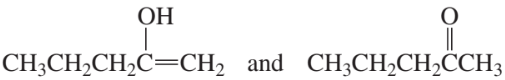 Structural formulas of keto-enol tautomers, showing hydroxyl and carbonyl groups in organic compounds.