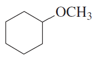 Cyclohexane structure with a methoxy group (OCH3) attached, illustrating ether cleavage reaction.