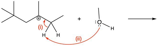 Reaction mechanism showing nucleophilic attack and bond formation in organic chemistry.