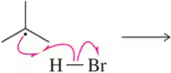 Diagram showing electron movement in a reaction involving H-Br, predicting the resulting product.