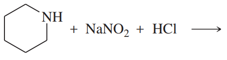 Chemical reaction showing a cyclic compound with an amine group reacting with sodium nitrite and hydrochloric acid.