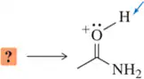 Diagram showing a molecule with a highlighted acidic proton and a question mark indicating the base for the conjugate acid.
