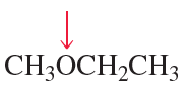 Chemical structure of CH3OCH2CH3 with a red arrow pointing to the indicated atom for hybridization analysis.