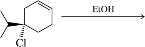 Chemical structure showing a chlorine atom on a benzene ring with ethanol as a reagent, indicating a substitution reaction.