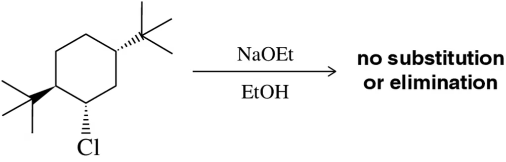 Chlorocyclohexane structure with NaOEt and EtOH, indicating no substitution or elimination reactions occur.