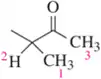 Chemical structure with labeled hydrogens: H1 on CH3, H2 on CH, and H3 on CH3, adjacent to a carbonyl group.