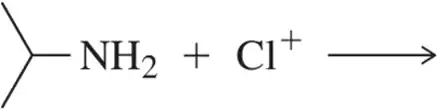 Lewis acid-base reaction showing NH2 and Cl+ with an arrow indicating the predicted product.