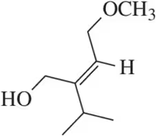 Chemical structure of an alkene showing hydroxyl (OH) and methoxy (OCH3) groups, indicating E/Z isomerism.