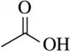 Chemical structure of acetic acid, featuring a carbon atom bonded to a hydroxyl group and a carbonyl group.