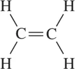Structural diagram of a molecule with two carbon atoms connected by a double bond, surrounded by hydrogen atoms.