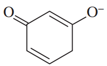 Chemical structure of a conjugated system showing resonance contributors for cations, anions, and radicals.