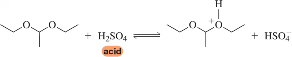 Chemical reaction diagram showing an acid-base reaction with labeled species as acid, base, conjugate acid, and conjugate base.