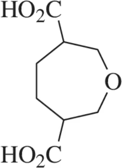 Chemical structure of a meso compound with two carboxylic acid groups attached to a six-membered ring containing an oxygen atom.