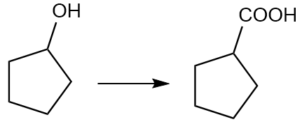 Synthesis reaction showing conversion of alcohol to carboxylic acid.