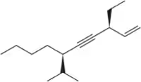 Structural formula of an alkyne with multiple bonds, illustrating R and S configuration for nomenclature practice.