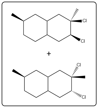 Reaction diagram showing products formed from a compound reacting with Cl2.