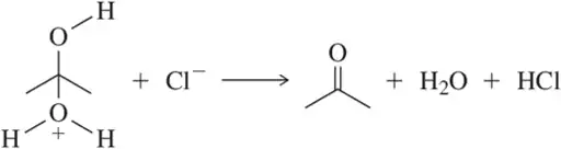 Arrow-pushing mechanism illustrating the reaction of a reactant forming products with three arrows indicating electron movement.