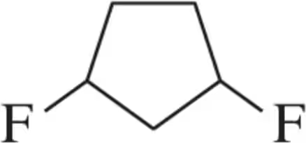 Structural diagram of a disubstituted cycloalkane with fluorine atoms attached to two carbon atoms.