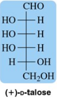 Structural representation of (+)-D-talose, showing its hydroxyl groups and aldehyde functional group.