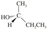 Molecular structure showing an asymmetric carbon atom with groups labeled for R and S configuration determination.