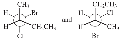 Two molecular structures showing different arrangements of atoms, labeled with CH3, CH2CH3, Cl, and Br.