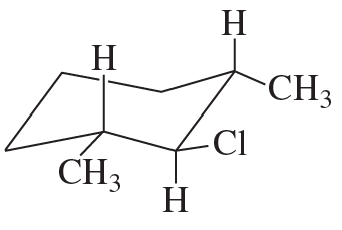 Stereoisomer structure of 2-chloro-1,3-dimethylcyclohexane with labeled hydrogen and chlorine atoms.