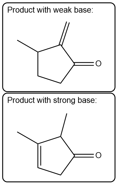 Weak base product: shows a chemical structure. Strong base product: shows a different chemical structure.
