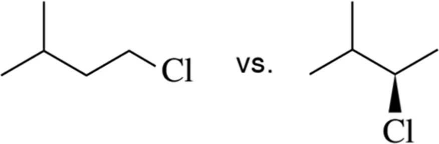 Comparison of two haloalkanes with chlorine, highlighting their structures for SN2 reaction reactivity analysis.