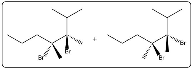 Another set of products from halogenation reaction with stereochemistry.