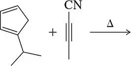 Chemical reaction diagram showing a diene and dienophile with a CN group, indicating a Diels-Alder reaction.