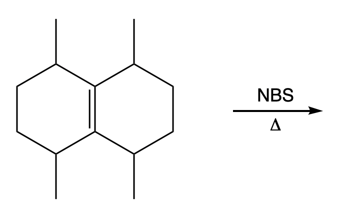 Chemical structure of a compound heated with NBS for monobromination.