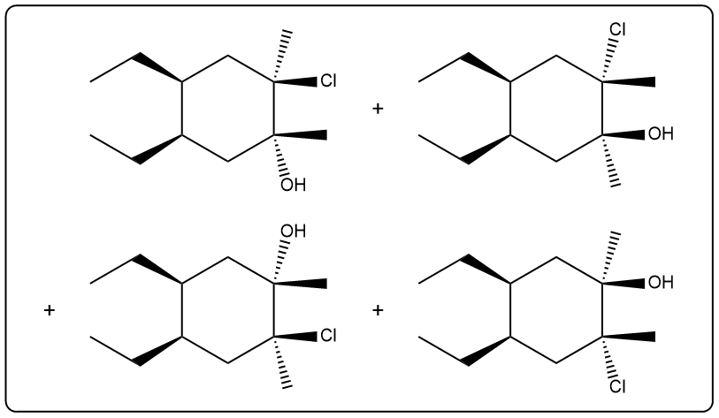 Diagram of halohydrin formation with Cl2 and OH in organic chemistry.
