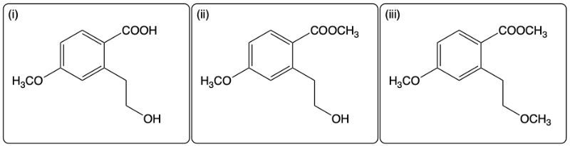 Three reaction products from Williamson Ether Synthesis with varying NaH and CH3I equivalents.