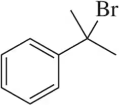 Chemical structure of bromobenzene with a bromine atom attached to a benzene ring via a single bond.